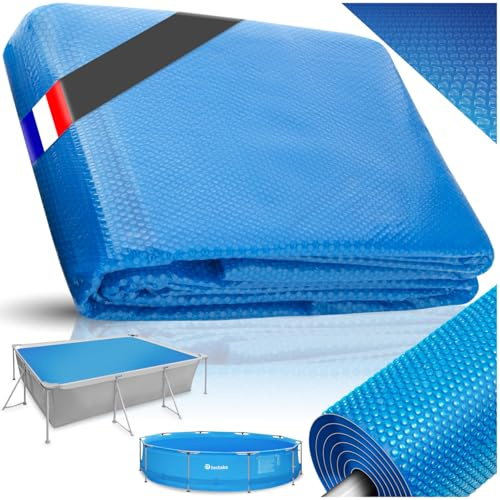 tectake® Bâche chauffante Piscine Rectangulaire 3,66x7,32 m Bleu Bâche de Protection Solaire & Chauffage Piscine Hors Sol Spa Piscines tubulaires, Adaptable à la Taille souhaitée, Chauffage Solaire