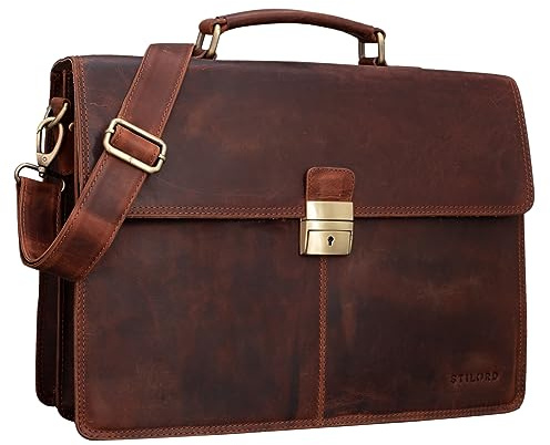 STILORD Edward Leder Aktentasche Herren Vintage - Business Laptoptasche 15,6 Zoll - Große Bürotasche für Dokumente, Laptop & Ordner - Edle Umhängetasche mit Schloss Farbe:Prato - braun