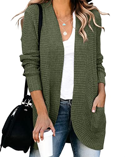 Saodimallsu Damen Oversized Strickjacke Open Front Langarm Lässige Leichte Weiche Cardigan Mantel Mit Taschen (Klein, Armeegrün)