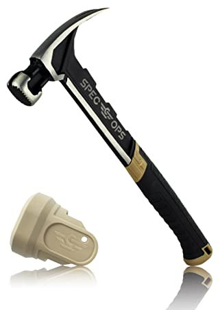 Spec Ops SPEC-M22CF-S Tools Framing Hammer, 22 oz, Rip Claw, Milled Face, Soft Mallet Face, Shock-Absorbing Grip, 3% Donated to Veterans,Black/Tan