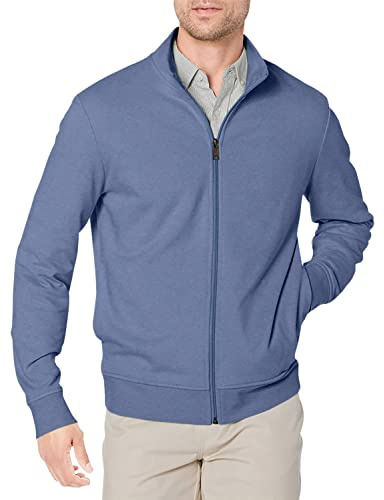 Amazon Essentials Men's Full Zip Mock Neck French Terry Sweatshirt, Lightweight, Indigo, Large