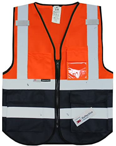 Salzmann Safety Vest | Adults Unisex Hi Vis Reflective Vest | Made with 3M Reflective Material | Multi Pocket Work Vest with Zip | Yellow, Orange, Navy – XS, S/M, L/XL, 2XL/3XL, 4XL