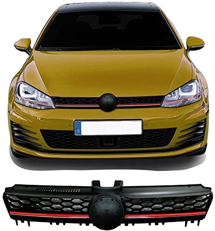 JOM 5G0853653GME Kühlegrill Kühlergitter, schwarzes Wabengitter mit Leiste Rot/Chrom für Golf 7
