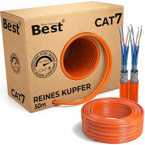 CAT 7 Duplex Netzwerkkabel 50m Reines Kupfer LAN Verlegekabel S/FTP 10 Gbit | 100 % reines Kupfer, Duplex LAN Verlegekabel, Ethernet Installationskabel, S/FTP, PoE+, 10 Gbit, Router, Switch, Keystone