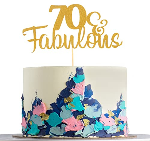 AmarYYa Fabulous & 70 Cake Topper - Gold Glitter Fabulous 70 Birthday Party Cake Toppers, Cheers to Seventy Years, 1 Pcs Gold Glitter 70th Birthday Decoration 、70 Anniverysary Party Decoration…