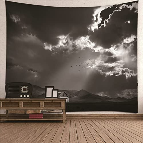 Aotiwe Wandteppich Psychedelic, Wanddekoration Vintage Bewölkte und Dunkle Wolken aus Polyester Grau 210X140Cm