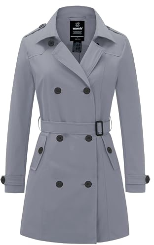 Wantdo Giacca Donna Lungo Cappotto Primaverile Slim Fit con Cintura | Impermeabile, Antivento, Cintura e Polsini Regolabili, Giacca con Bottoni sulle Spalle, per Primavera & Autunno, Ogni Giorno