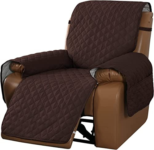 LINGKY Sesselschoner Sesselauflage Relax mit Taschen, Fernsehsessel Schutzbezug Anti-Rutsch, Relaxsessel Bezüg Sesselüberzug für Zuhause mit Kindern und Haustieren Hund (Braun,1-Sitzer/Stuhl)
