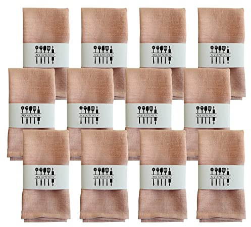 WAVATA 12 Stück Servietten aus Leinen, Hochwertige Baumwolle 100% Natur Stoffservietten, Kitchen Stoffservietten Tischdekoration für Weihnachten, Edle Hochzeit, Geburtstag 40X40CM, Kirschrosa