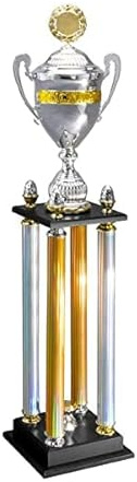 XXL Säulenpokal 103 cm Silber-Gold Trophäe - Award mit Wunschtext & Emblem | Große Siegertrophäe für Sportevents & Vereine, 160 mm Kelch, stabiler MDF-Sockel, fertig montiert & individuell anpassbar