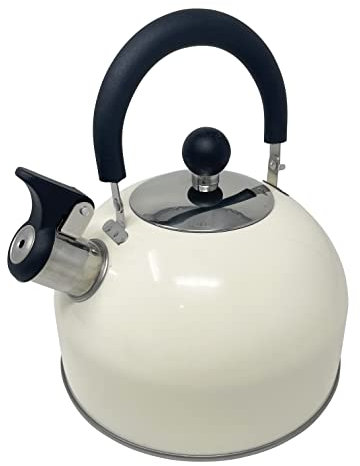 Whistling Kettle 2.5 Litre Stainless Steel Stovetop Kettle Camping Kettle Travel Kettle HTUK® (Cream)