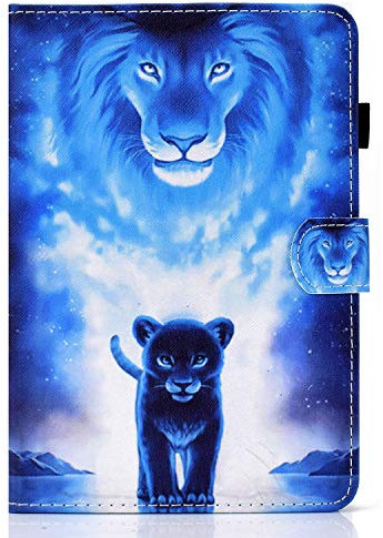 Bspring Hülle für Kindle Fire HD 8/HD 8 Plus Tablet (12./10. Generation, 2022/2020) Smart PU Leder Schutzhülle Cover, Soft TPU Rückseite Gehäuse Schutzhülle mit Auto Schlaf/Aufwach,Löwe