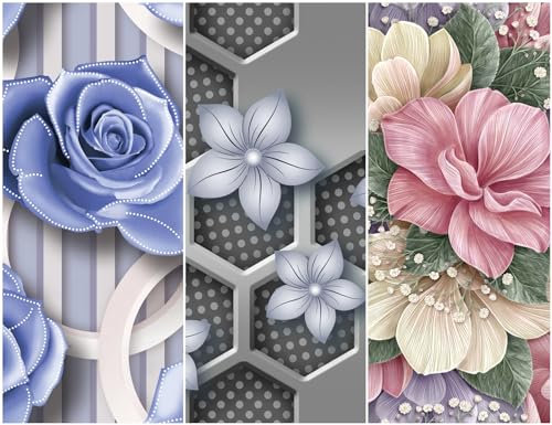 Heko Panels Oxford Stoff Panel Wasserdicht Mit 3 Mustern Canvas-Stoff Polyester Stoff Zum Nähen Nähstoffe Dekostoffe Wasserabweisend Blickdicht 121,5 x 153 cm Blumen Blumentmuster