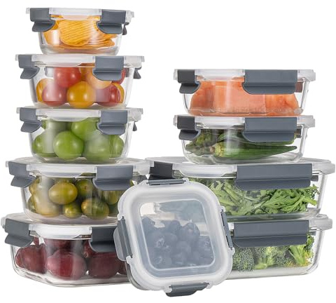 Frischhaltedosen aus Glas mit Deckel Glasbehälter mit deckel meal prep boxen glas Glasschüssel luftdicht Mikrowellen Ofen Gefrier&Spülmaschinenfest Ideal für Meal Prep Familie Büro Küchenaufbewahrung
