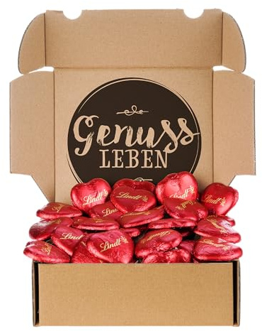 Genussleben® Box mit Lindt® Schokoherzen feinherb 700g – ca. 36 Pralinen | Edel verpackt in Geschenkbox | Ideal zum Verschenken oder Teilen | Feine Auswahl | Perfekt für jeden Anlass