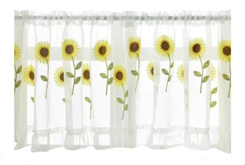 ❀ kurze Gardinen, Set mit 2 kurzen, durchsichtigen Vorhängen, Blumenstickerei, Café-Netzpaneel, lichtfilternd, durchsichtige Fenstervorhänge, Volants, Lavendel, B x H 90 x 90 cm (Farbe: Lavendel, Größ