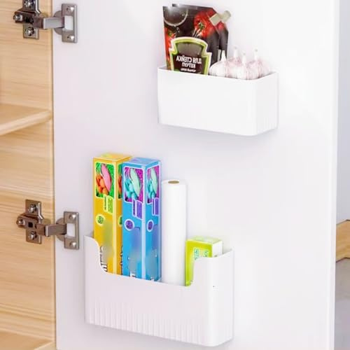 LANSKYLAN 2 Pcs Boîte de Rangement Autocollante, Boîte Rangement Murale en Plastique 2 Tailles, Boîtes de Rangement Placard, Boîtes de Rangement Ouvertes, pour Salle de Bain Cuisine Bureau Placard