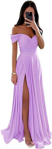SWEMILE Robe Moulante Fendue Plissée en Satin Chic et Élégante pour Bal, Mariage, Soirée, Cocktail, Gala de Promo, Fête, Anniversaire - Sexy Sans Manches Dos Nu - Lilas Taille 44
