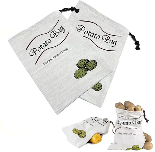 Potato Storage 2 Pack Potato Bags, Drawstring Potato Bags for Storing Potato Sacks with Side Zip Potato Bag, Keeps Potatoes Fresh