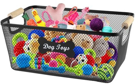 Ctomche Dog Toy Basket,Metal Dog Toy Box,Wire Mesh Basket with Handle,Chew-Proof Dog Toy Storage,Pet Toy Organiser,Puppy Cat Box for Leashes, Blankets,Treat