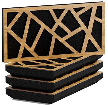 4er-Pack – Schmaler schallabsorbierender Akustik-Diffusionspanel | 25x50cm | Diffusion – Reflexion – Schalldämmung | Modell – Dicke – Farbe: [SKYROSS-H - 53mm | Eiche]