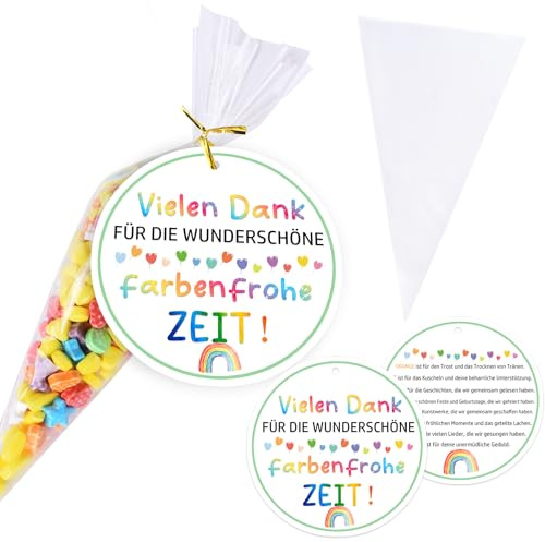 MKISHINE 20 Stück Abschiedsgeschenk Erzieherin Anhänger Danke Für Die Schöne Zeit,Kita Kindergarten,Geschenkanhänger mit Kegeltüten Abschiedsgeschenk Erzieherin Erzieher Danke Geschenk Tag