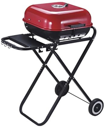 FORRTY Barbecues À Charbon Barbecues Sur Pieds Mobile À Roulettes Style Valise Barbecue Pliable Avec Panneau De Rangement, Adapté Au Camping En Plein Air Et À D'autres Endroits