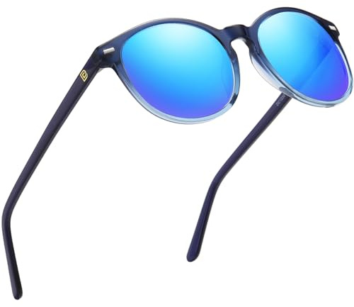 DUCO Retro polariserade damsolglasögon vintage UV400 skydd solglasögon lätta acetatram DC 1230, Blå ram Revo blå lins