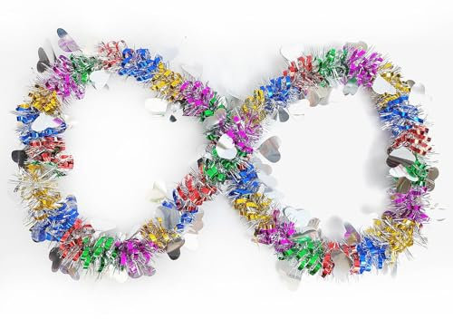 Blausky 1 Stück Künstliche Weihnachtsgirlande,Glitzer Lametta Girlande,Weihnachtsgirlande mit Herzform Pailletten,Hängedeko Tischdeko,Dekogirlande für Weihnachtsbaum,Drinnen und Draußen,Silber,1.2 m