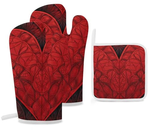 Set di 3 guanti da forno e presine da cucina, guanti da forno a forma di cuore, guanti da forno per cucinare guanti antiscivolo presine lavabili