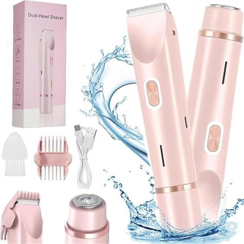 Afeitadora de doble cabeza 2 en 1 para mujer, recortadora de bikini eléctrica, IPX7, impermeable, recargable, para cuerpo, cara, uso húmedo y seco, depilación