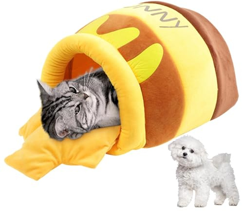Grotte pour chat, lit pour chat en forme de pot de miel avec housse amovible, lit pour chat mignon avec oreilles, lit pour chat mignon avec coussin, lit pour chat mignon avec coussin, lit pour chat