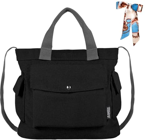 Right 20 Canvas Tasche für Damen,Canvas Umhängetasche Damen, Schultertasche Casual Multifunktionale Crossbody Bag für Schule,Arbeit,Reisen etc (Schwarz)