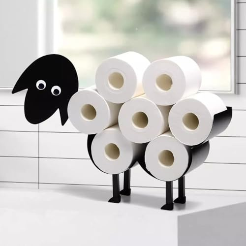 Garden Mile Wall Mounted & Free Standing Toilet Roll Storage Stand Novelty Bathroom Loo Rolls Holder Black Sheep Toilet Roll Holder Holds Up to 7 Tissue Paper Rolls Toilet Decor Accessories