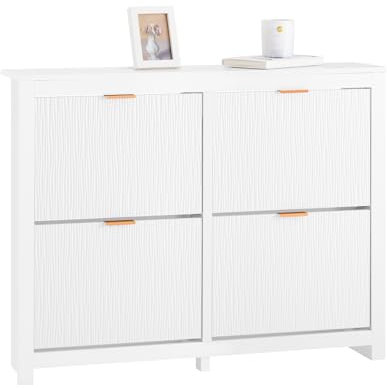 SoBuy Schuhkipper mit 4 Klappen Schuhschrank schmal Schuhregal mit 8 Ablageflächen Schuhkommode Schuhablage, für 16-20 Paar Schuhe, Weiß, MDF, Flur & Eingangsbereich, 104x82x23cm,FSR186-II-W