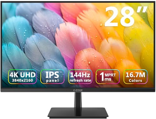 4K Monitor, Z-Edge 28 inch IPS Monitor, UHD 3840x2160 IPS Computer Monitor, 300 cd/m², 144Hz Refresh Rate, 1ms MPRT Response Time, U28I4K Ultra-Thin Bezel
