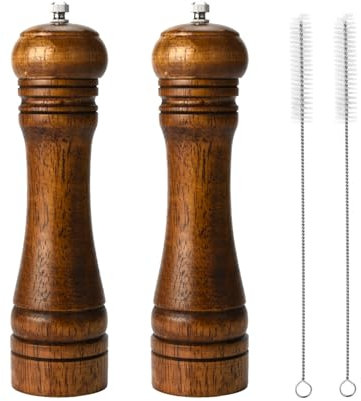 BINHAI Juego de molinillos de sal y pimienta, juego de molinillos de pimienta de madera, manuales sólidos con molinillos cerámicos ajustables resistentes, 2 piezas, 8 pulgadas