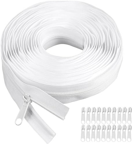 Endlosreißverschluss mit Zipper, 10m Reisverschluss Endloses, Nylon Reißverschluss Reißverschlüsse Reissverschluss für Bettwäsche Endlosreißverschluss Tasche Meterware mit 20 Reißverschlussköpfe（#5