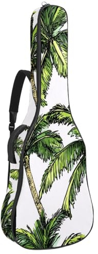 KengjuTesu 43 Zoll Akustikgitarre Softcase mit Rucksackgurt und 2 Taschen Handgezeichnete Kokosnussbaum, ohne Polsterung, Rucksack Wasserdicht Oxford Tuch Bassgitarre Gigbag für Konzertgitarren,