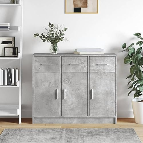 Myheimly Sideboard, Kommode mit viel Stauraum, Mehrzweckschrank Schrank mit Türen Schubladen, Beistellschrank Anrichte Wohnzimmer, Holzwerkstoff Sideboard Betongrau