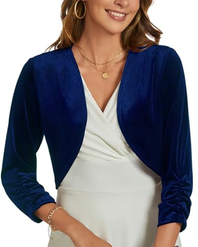 MINTLIMIT Damen Bolero Samt Langarm Festlich Cardigan Elegant Shoulder Jacket Offen Crop Boleroshrug