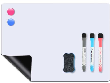 Flexibel whiteboard folie A4 – Wiederbeschreibbare whiteboard magnetisch, Abwischbare magnettafel weiß mit 3 Markern & Schwamm, Vielseitige pinnwand magnetisch für Zuhause, Büro & Schule.