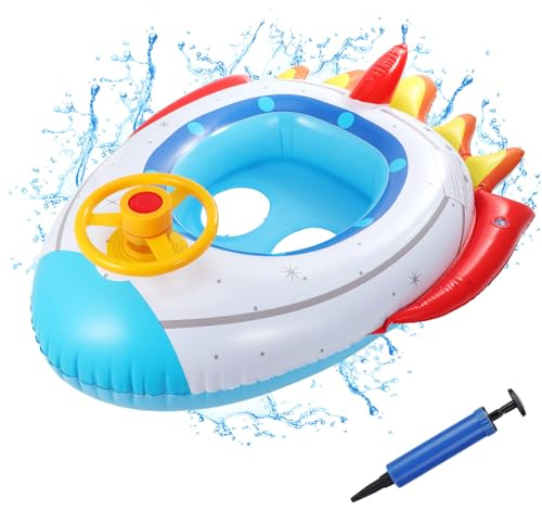 Raket Shape Simring, Raket Space Living Baby Uppblåsbar Baby Float Simring Baby Float Badring med Flygande Säte Barn Pool Leksak