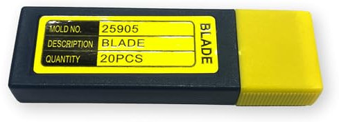 Excell BXB25905-20 Set of 20 Replacement Blades for the SD-259 Stretch Film Cutter; Packaged in Blue Plastic Box with Yellow Cap; Blade Dimensions 1.673 x 0.837 x 0.013 Inches (42.5 x 21 x 0.317 mm)
