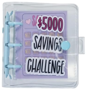 Mini-Budget-Ordner, A6, tragbares Geldumschlag-System mit Druckknopfverschluss, Geldsparbuch, Umschlag, Spar-Herausforderung (blau-5000)