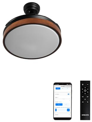 CREATE / WIND CLEAR S/Ventilatore da soffitto con luce nero legno scuro con telecomando e Wifi / 40W, Ø91 cm, timer, 6 velocità, pale retrattili, 3 temperature di luce, funzione estate-inverno