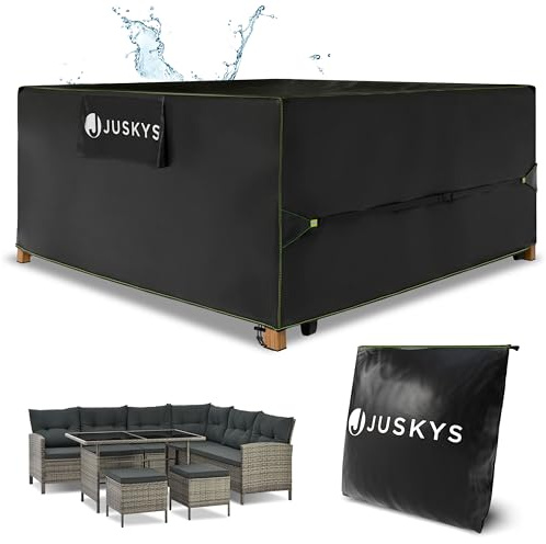 Juskys Gartenmöbel Abdeckplane CoverSafe Pro 200x200x90 cm - winterfest & wasserdicht - Schutzhülle für Gartentisch, UV-Schutz, Abdeckhaube Gartentisch