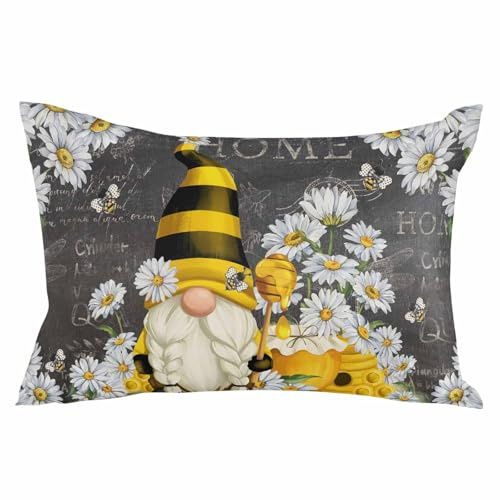 Pillowcase 20x36 Inch - King Bee Gnome Daisy Soft Brushed Microfiber Pillow Covers with Hidden Zipper Closure Bed Pillow Shams for Bedroom Sofa Car, 1pcs