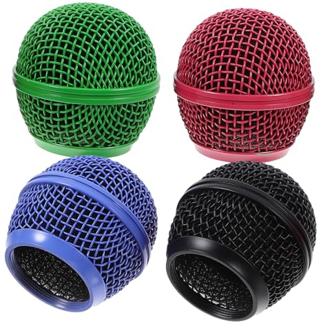 Toddmomy 4pcs Colored Microphone Mesh Grill Head Replacement for Wireless Mic Metal Microphone Grille Compatible with Popular Dynamic Microphones Includes Green Sky Pink Black for Vocal