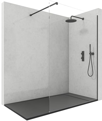 Mampara Ducha Fija - Mamparas de Ducha Fija con Cristal Templado 8 mm – Cristal Transparente con Tratamiento Antical - Perfilería Negro Mate – 90 cm (Ancho) x 200 cm (Alto)